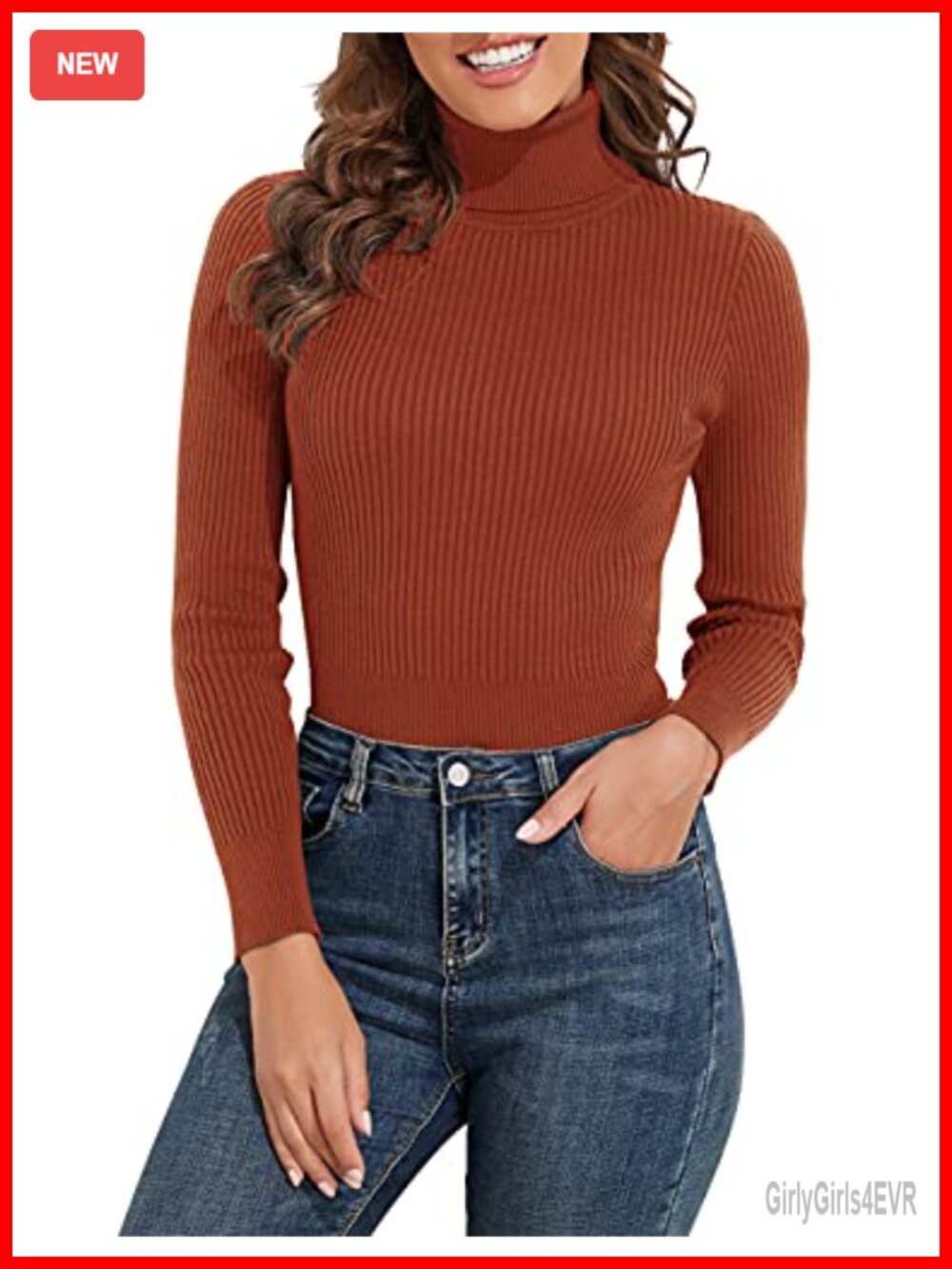 Ribbed Turtleneck Long Sleeve Heavyweight Acrylic Sweater Women's